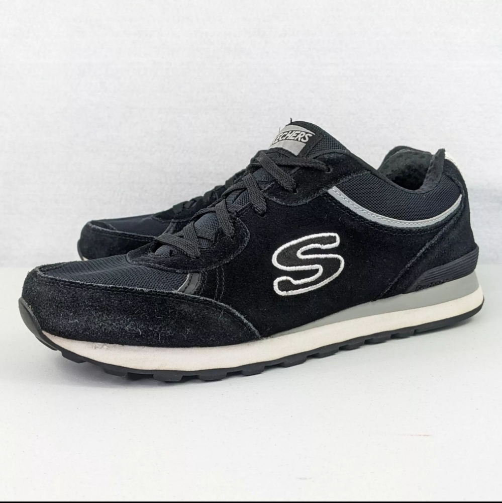 Skechers Casual Shoes Women's Size 9.5 Black Leather Suede Sneakers 142 Lace Up